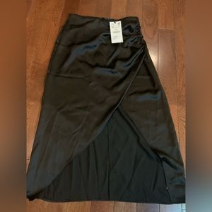 Zara NWT Satin Skirt with wide front slit and cinched waist